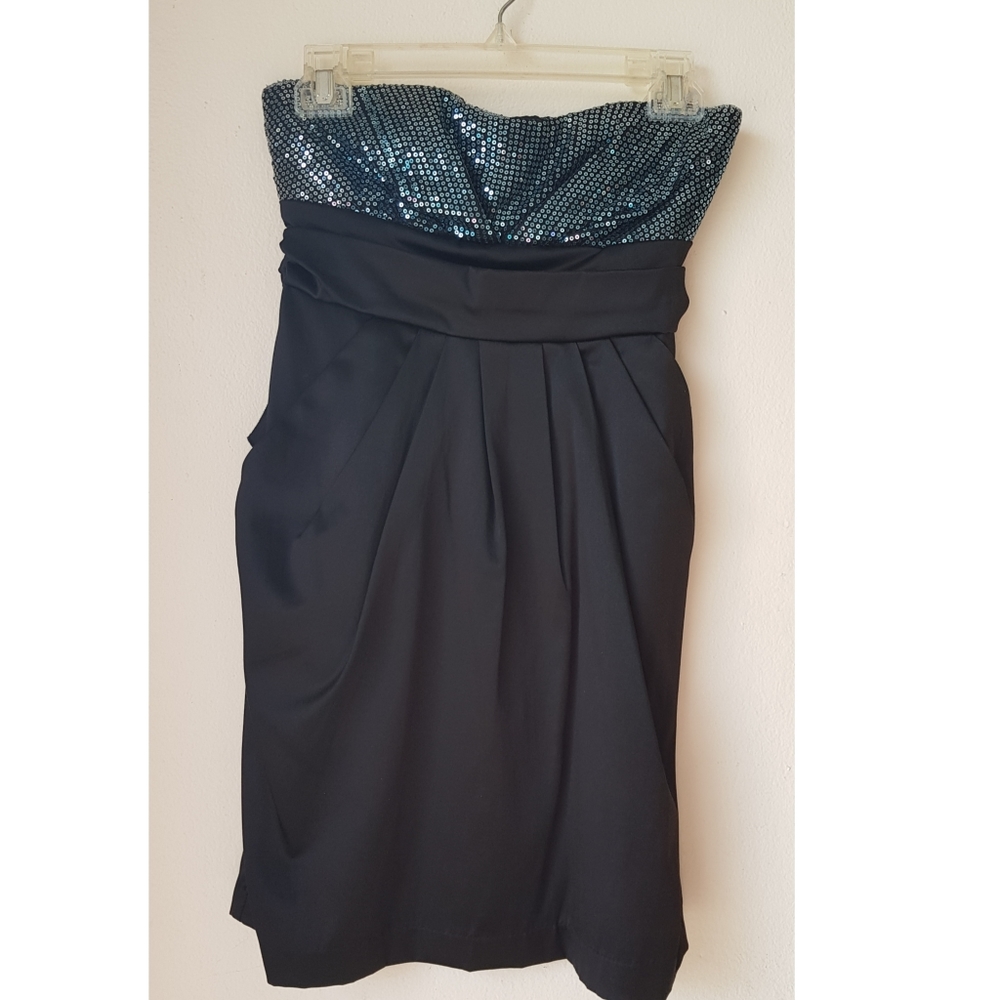Short Black Turquoise Sequin Dress